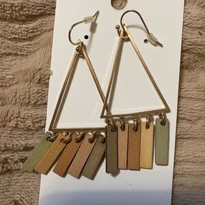 Geometric Gold and Multicolor wood Earrings